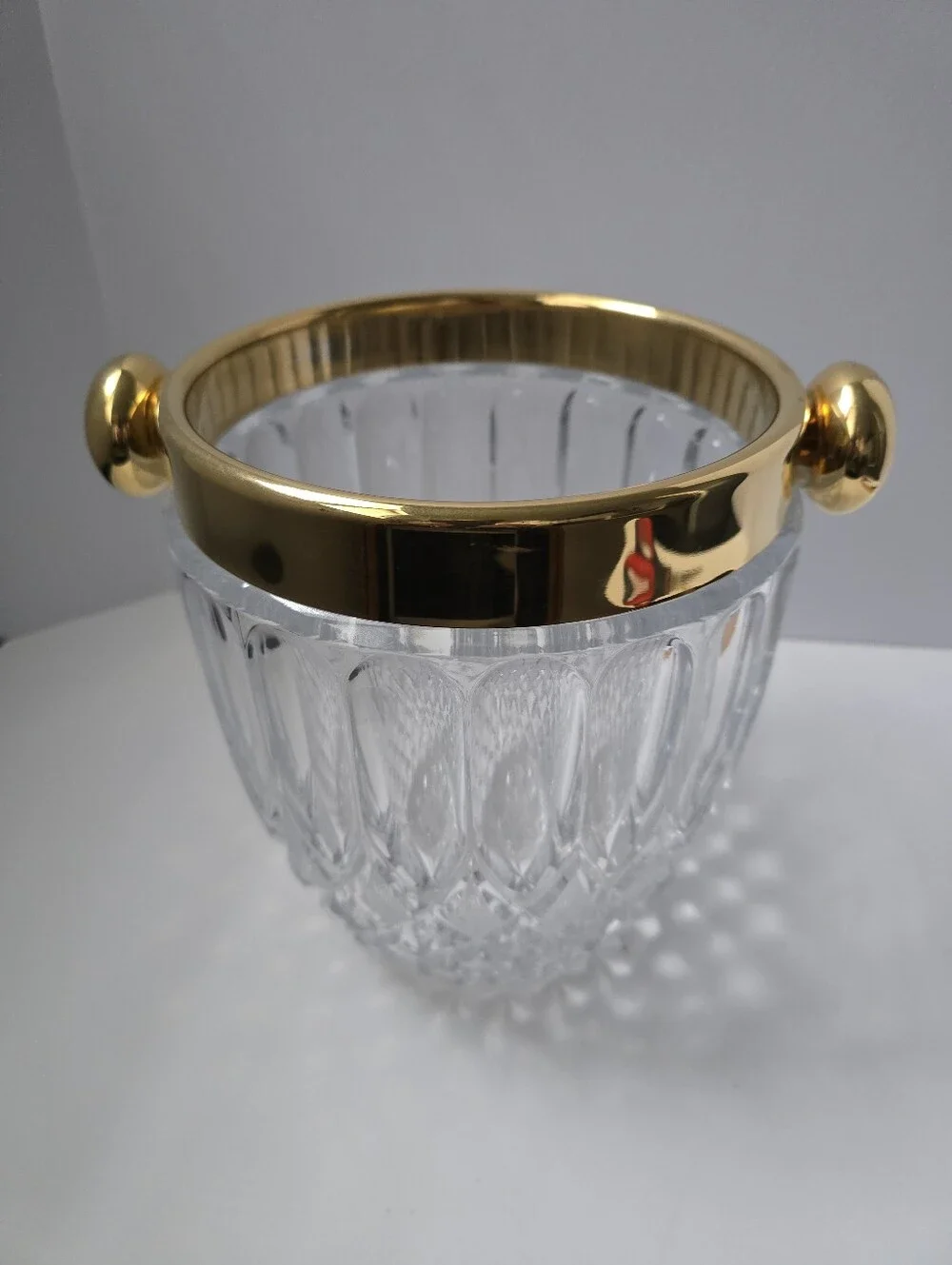 Heavy Crystal Pressed Glass Champagne Bucket With Gold Colored Rim W/Blemishes
